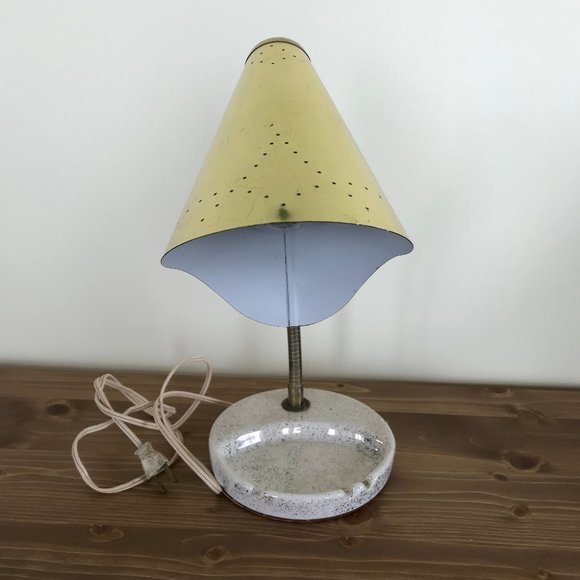 Brass Bullet Lamp with Ceramic Ashtray Base Vintage MCM Gooseneck Lamp - Picture 3 of 13